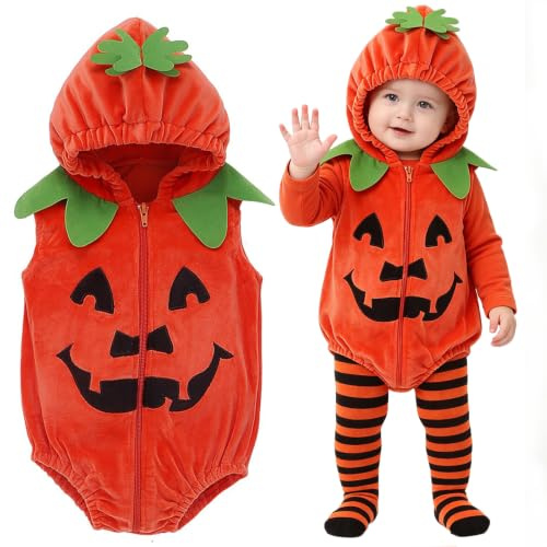 Hifot Pumpa utklädnad bebis, bebis, flicka, pojke, pumpa, romper, hatt, halloween, barn, karneval, maskeraddräkt
