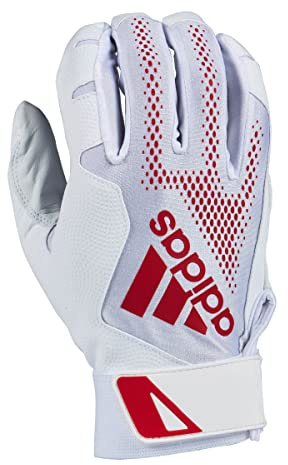 adidas Diamond King 3.0 Leather Batting Glove, White/Red, Medium