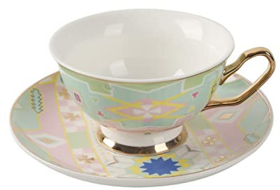 Tazza da caffè in ceramica fatta a mano Set di tazze e piattino Set di tazze e piattini colorati in ceramica a rombi Set di tazze da tè e piattini Piatto Tazza di latte d'avena Regalo di nozze