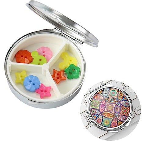 Portapillole Impermeabile,Confezione Portapillole Rotonde in Metallo,Portapillole Piccolo con Organizzatore di Vitamine a Specchio per la Vita Quotidiana e i Viaggi