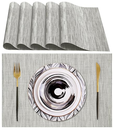 Lumaca Tischsets Abwaschbar, Set mit 6 Platzset, (70% PVC, 30% Polyester), hitzebeständig, rutschfest, für Küchentisch und Restaurants,Grau