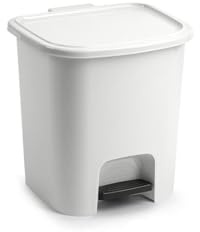 Muddy Hands 7.5 Litre Plastic Foot Pedal Bin Small Bedroom Bathroom Rubbish Recycling Waste Dustbin (White)