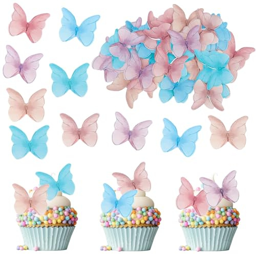 ENLACE Essbare Schmetterlinge für Torte,48 Bunt Schmetterlinge Tortendeko | Esspapier Schmetterlinge Deko Geburtstag,Essbare Tortendeko,Schmetterling Cupcake Topper für Hochzeit Geburtstag