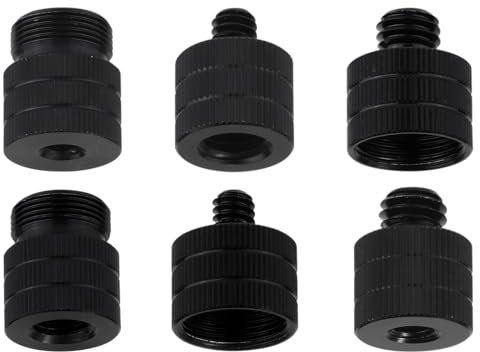 6pcs Mic Stand Adapter, Black Aluminium Alloy Camera Stand Adapter Mic Screw Adapter Mic Thread Adapter for All Types Of Tripods Microphones Cameras Stands