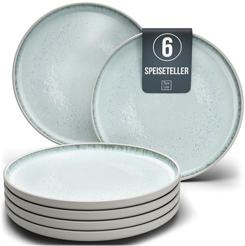 Set di 6 Piatti Grandi in Gres, Modello Ibiza - Piatti Raffinati Resistenti a Lavastoviglie e Microonde - Servizio da Tavola per 6 Persone, Piatti da Cena - Pure Living beige-blu