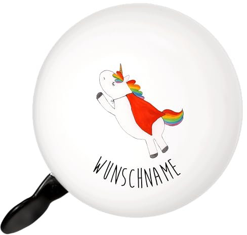 Mr. & Mrs. Panda Personalisierte Fahrradklingel Einhorn Super - Geschenke, Selbst Gestalten, Für Roller Mit Wunschtext, Einhörner, E-Bike Gravur, Geschenk, Held, Individuell, Unicorn, Namen, Superheld