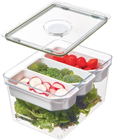 IDESIGN The Fresh Collection - Contenitore grande per prodotti con 3 divisori mobili, 19,9 x 26,7 x 15,2 cm, colore: trasparente