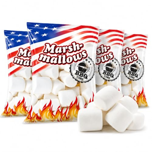 MIJOMA BBQ Marshmallows American Style, 4 Beutel je 300 g | Fluffige Schaumzuckerware, glutenfrei und fettfrei, für Grillabend, Lagerfeuer & süße Snacks mit Keks und Schokolade