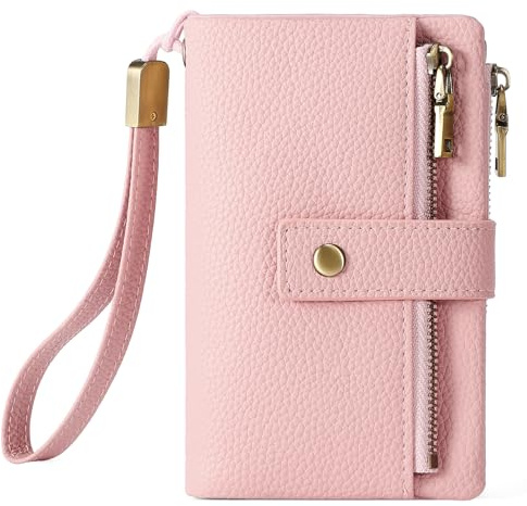 SENDEFN Geldbörse für Damen Mittelgroß, Dreifach Faltbares Portemonnaie aus Leder, RFID-blockierendes Portmonee mit Kartenfächern, Münzfach und Détachable Handschlaufe