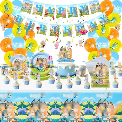 Chukua Dog Pappteller Kindergeburtstag Deko- 113Pcs Dog Geburtstag Geschirr Set Geburtstagsdeko Partygeschirr Party Deko Tischdecke Servietten Teller und Becher Luftballon Banner Tortendeko 20 Gäste