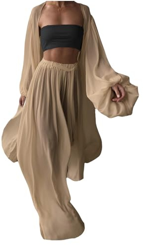EGSDMNVSQ Strickanzug Damen Set Sportanzug 3-teiliges Lounge-Set Freizeitanzug Jogginganzug Loungerwear Tank Top und Hoher Taille Lange Weites Bein Hosen und Mantel Sets Streetwear Elegant Outfit