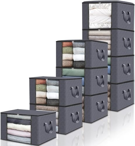 edihome, Aufbewahrungstasche, (10 Stück), Kleideraufbewahrung, Kleiderschrank organizar, Unterbett Aufbewahrungsbox, Klappbar (Dunkelgrau, 10 Packung)