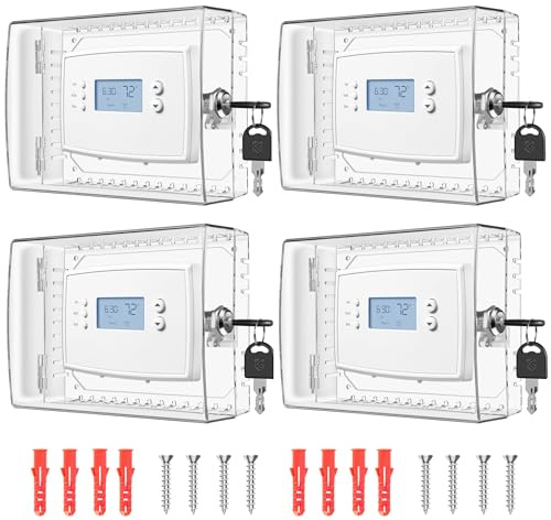 4 PCS Thermostat Lock Box with Key, Large Thermostat Cover with Lock for Thermostat on Wall, AC Control Lock Box Cover with Key, Air Conditioner Lockbox Fits Thermostats 5 H x 6.3 W or Smaller