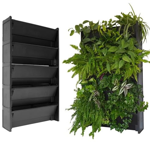 EVERTIA Vertikaler Garten, Blumentöpfe für natürliche vertikale Gärten im Innen- oder Außenbereich, Vertikales Hochbeet, Halbautomatische Bewässerung, 60 x 100 cm (5 Töpfe)