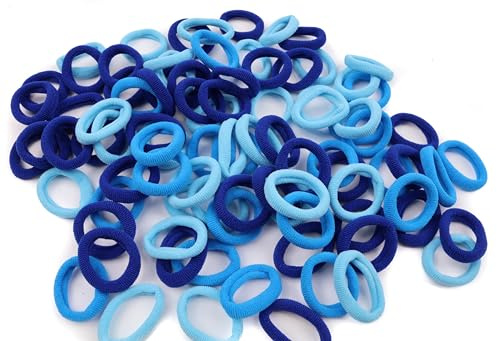 Mytoptrendz 100 pcs Baby Hair Tie Kids Mini Soft Hair Bobbles Assorted Blue Colour Cotton Rolled Fabric No Metal Snag Free Elastic Ponytail Holders Girls Toddler Ponio Hair Ties (Blue-Gradient)