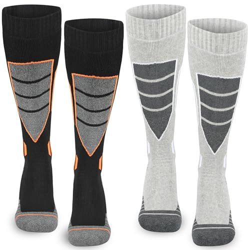 ouhos 2 Paar Thermo Thermosocken Wintersocken Skisocken Herren 43-46, Lange Warm Winter Kniestrümpfe mit Polsterung für Ski und Snowboard Eishockey