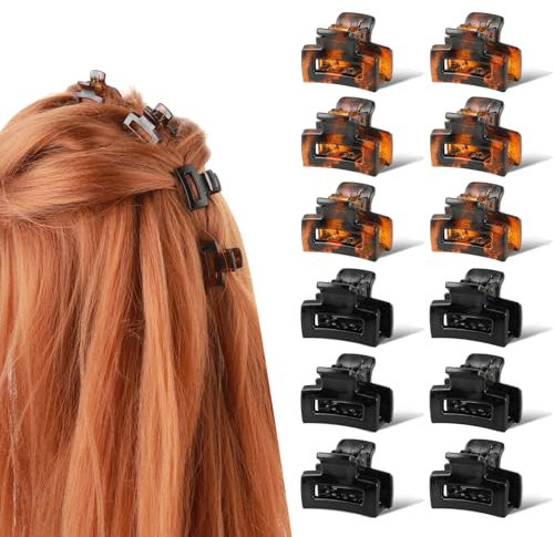 Sibba Haarklammern 12 x Quadratische Haarspangen Kleine Rechteckige Klammer Matt Starker Halt Rutschfeste Klammern Haarschmuck Matte Haarnadeln Rutschfeste Acrylklammern für Damen Dickes Dünnes Haar