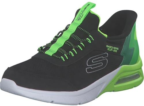 Skechers pojkar Microspec Max Brisk-Stripe Sneaker, Svart textil syntetisk lime trim, 1 UK Child