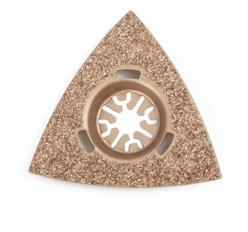 Oszillierende Werkzeugklingen, Hartmetall-Raspel zum groben Schleifen von Spachtelmaterial, Fliesen, Holz, StarLock-Halterung, dreieckige Form, perforiert