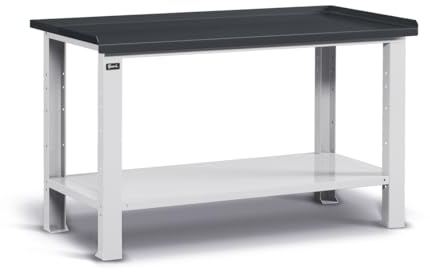 FAMI - Banco da Lavoro, con Gambe Fisse e Piano in Acciaio, Adatto a Garage e Officina, Base d'Appoggio per Attrezzi, Grigio, Portata 1000 kg, Dimensioni 150,7 x 70,4 x 88,7 cm