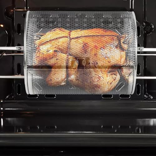 Grill Basket - Oven Round Rack Basket Rolling Grilling Net | Stainless Steel Air Fryer Grilling Basket | Rotisserie Grill Basket for BBQ, nominal, Coffee Bean, Nuts and Walnut