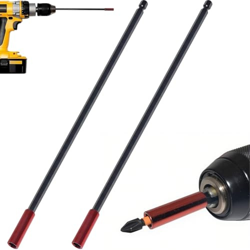 KOOLEVER 2PCS Magnetic Drill Bit Extension Holder, 300mm Steel Magnetic Screwdriver Extension Bars, 1/4 Inch Drill Bit Hex Extension Bar/Tool Holders and Adapter, for Impact Drivers