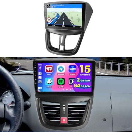 2+64GB Android Autoradio för Peugeot 207 2006-2015 Trådlös Carplay Android Auto, 9 Skärm Bluetooth Auto Radio Navi Backkamera WiFi FM RDS Radio SWC