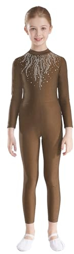 FEESHOW Mädchen Turnanzug Ganzkörper Langarm Glitzer Gymnastik Ballett Body Mit Strass Kinder Jumpsuit Einteilige Tanzkleidung