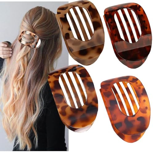 4-Stück Haarklammern, Blumen Haarklammer,Flat Hair Clips starker Halt,Haarspangen für Frauen dick/dünn Haar(Leopardenmuster)