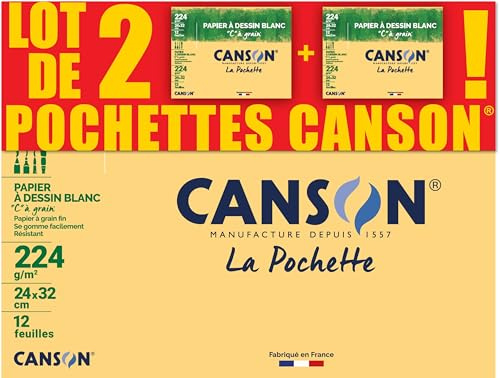 CANSON C à Grain – Set mit 2 Hüllen, 12 Blatt, Zeichenpapier, weiß, 24 x 32 cm, 224 g/m²