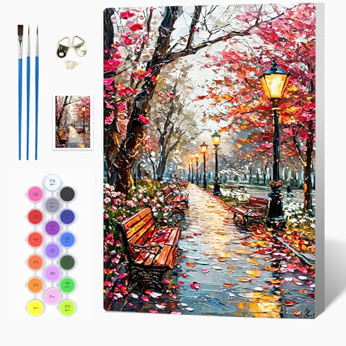 Auremi Straßen Malen nach Zahlen Set für Erwachsene Kinder mit Holzrahmen,Landschaften Paint by Numbers Set Mit Ölgemälde für Anfänger, Leinwand, Pinsel und Farben Wanddekoration 20x30cm