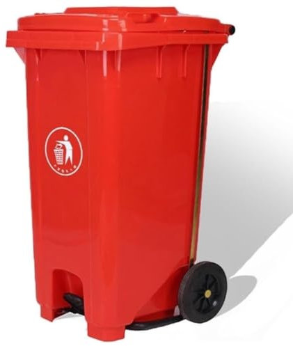 Poubelle en plastique avec pédale large, base antidérapante et couvercle, 100 L, rouge pour la maison, le bureau et l'extérieur