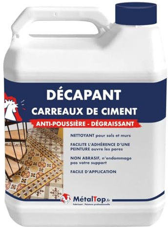 Metaltop - Decapant Carreaux De Ciment - 5 L - Nettoyant puissant anti-tâches et laitance, Idéal pour les rénovations de sol ancien
