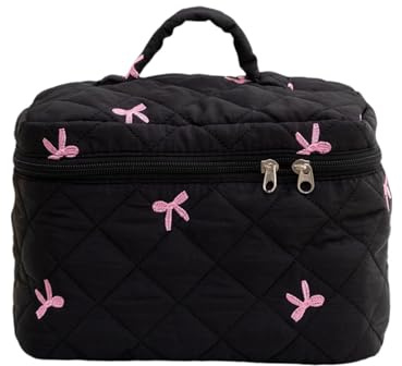 Schminktasche Damen mit süßer Schleife – Kosmetiktasche Klein im Clean Girl Stil, Kulturtasche Damen für Urlaub & Handgepäck, Makeup Organizer Bag Geschenk für Mädchen, 23x16x16CM