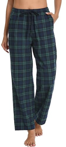 Nutria Pantalon de pyjama en flanelle pour femme à carreaux en coton doux brossé Bas PJ Chaud Lounge Sommeil Hiver Vêtements de nuit avec poches D06B