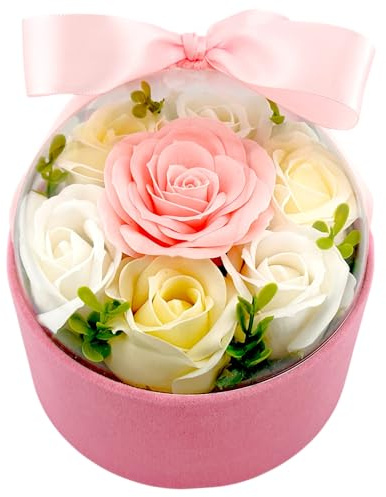 Eleganter Flowerbox mit Seifenrosen im rosa Geschenk-Karton – Seifenblumen Deko