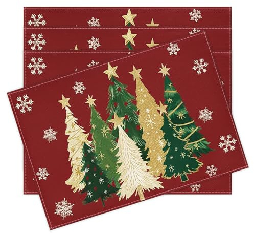 4er Set Platzset Weihnachten 30x45cm Weihnachtsbaum Tischsets Leinen Weihnachts Platzdeckchen Abwaschbar Weihnachtstischsets Stoff Christmas Placemats für Partys, Küchen und Restaurants