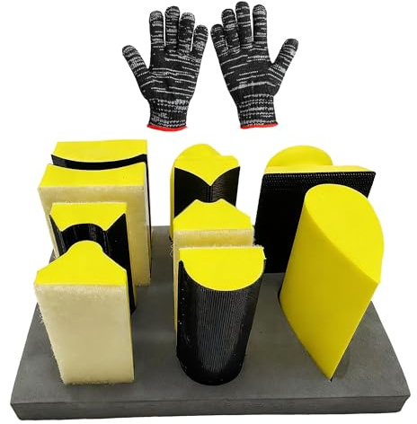 9-Piece Hand Sanding Block Set: Contoured Profile Foam Hand Sanding Kit with Hook and Loop Assorted Shapes for Woodworking Furniture Restoration Auto Paint and Craft