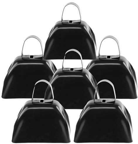 6PCS Metal Cow Bells Noisemakers, 3 Inch Loud Cow Bell Noise Makers for Sporting Events Party Favors with Handles, Great for Football Competitions, Sports Games, Celebration Parties (Black)