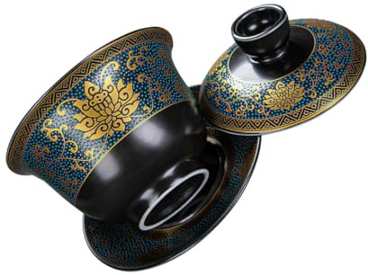 COLLBATH Tazza da tè cinese in ceramica tradizionale con coperchio zuppiera per casa ufficio e sala da tè design vintage funzionale e multiuso