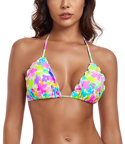 RELLECIGA Bikini Donna Top Triangolo Regolabile con Volant Reggiseno Ruffle Daisy M