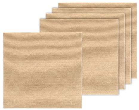 QUARKZMAN 5 Stück Selbstklebende Teppichfliesen 30 x 30cm Rutschfeste Selbstklebende Teppichquadrate DIY Bodenfliesen Für Schlafzimmer Wohnzimmer Küche Esszimmer Khaki