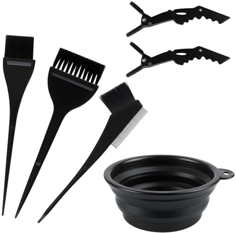 6 Pcs Hair Dye Bowl and Brush Kit, 3 Brushes, 2 Clips, 1 Mixing Bowl | Ideal for Hair Colouring, Bleaching at Home, DIY Beauty or Salon Use. Complete Set for Easy, Mess-Free Hair Dye Application