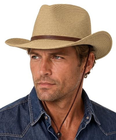 Zylioo XXL cowboyhatt stråhatt solhatt för stort huvud hatt XL sommar UV-skydd halm sommarhatt strandhatt, kaki, XL-XXL