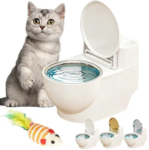 Toilet Water Bowl for Cats, Healthy Toilet Shaped Pets Water Dispenser for Cat Dog, Wall-Mounted Gravity Pet Fountain with Stainless Steel Inner Bowl for Feeding & Drinking (white)