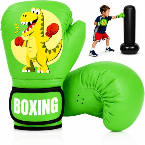 Boxningshandskar barn, boxhandskar för barn, PU-läder, barnboxningshandskar för boxningssäck, sparring, träning, muay Thai, MMA, kickboxning och kampsport (grön)