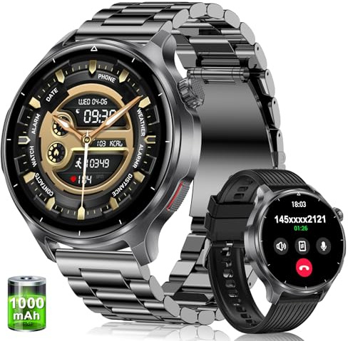 Fitdafit Reloj Inteligente Hombre con 1000mAh Batería, 1,52 HD Negro | Militar Smartwatch con Llamadas , Pulsómetro SpO2 Monitor de Sueño Podómetro, 100+ Modos Deportivos para Android iOS