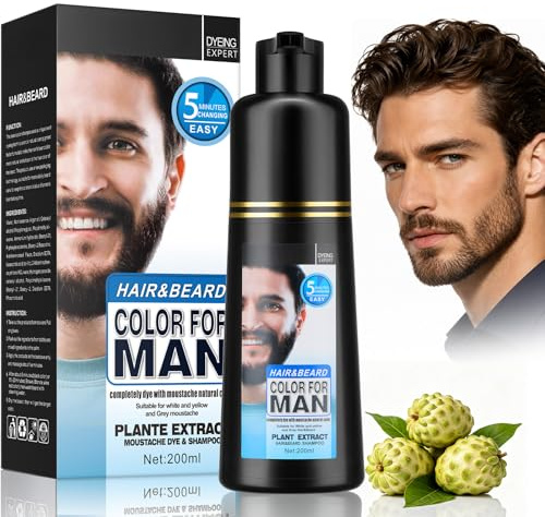 Tinte para bigote y barba de color marrón oscuro para hombre, cubre el pelo gris en la barba y las sienes, aplicación rápida en 5 minutos, elimina el gris para un aspecto natural más grueso y completo