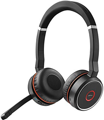 Jabra Evolve 75 UC Wireless Stereo On-Ear Headset – Unified Communications Optimised Headphones With Long-Lasting Battery – USB Bluetooth Adapter – Black
