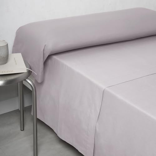 TRAMAS+ Sabanas 140x190 / 200cm 100% algodón, Suave y Traspirable, Juego de sábanas 4 Piezas, Sabana Bajera Ajustable, Encimera, 1 Funda de Almohada 155x45cm, Certificado Oeko Tex- (Cama 135, Gris)